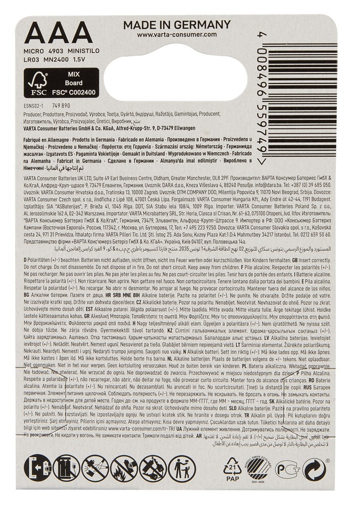 4 AAA Batteries VARTA