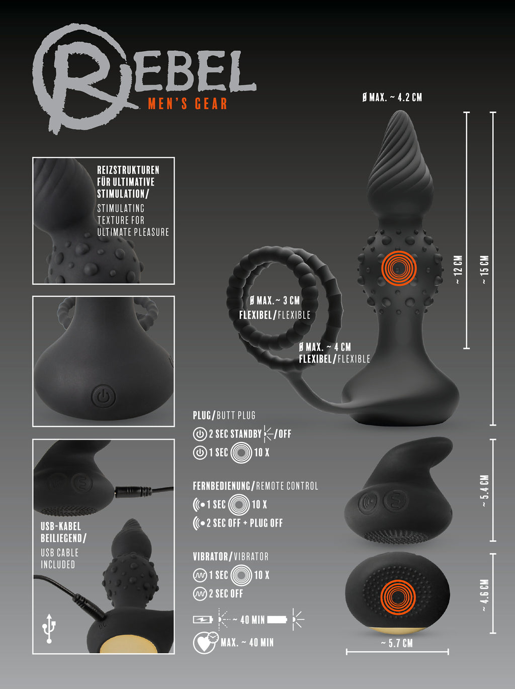 RC Butt Plug ar dzimumlocekļa un sēklinieku gredzeniem