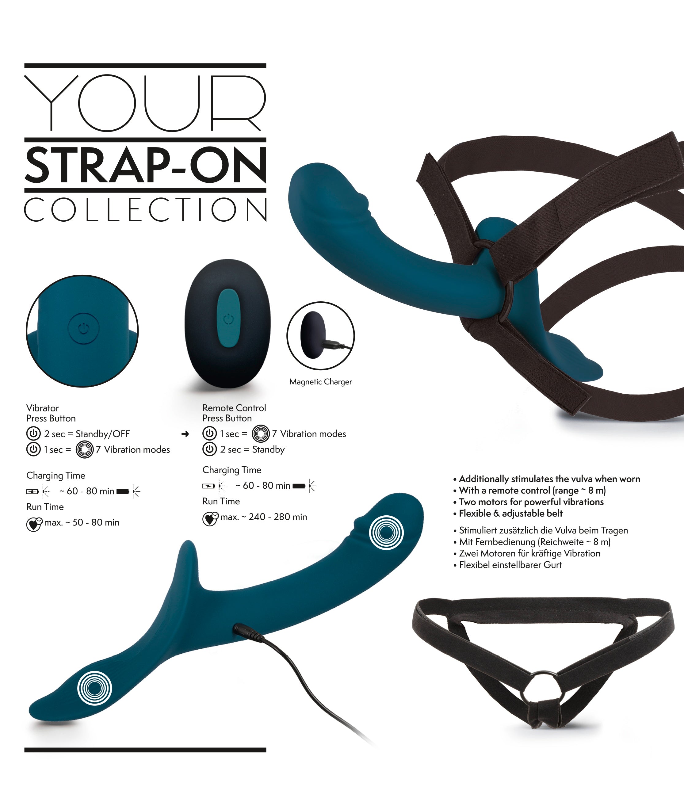 Your Strap-On Blue komplekts ar vibrācijām abiem