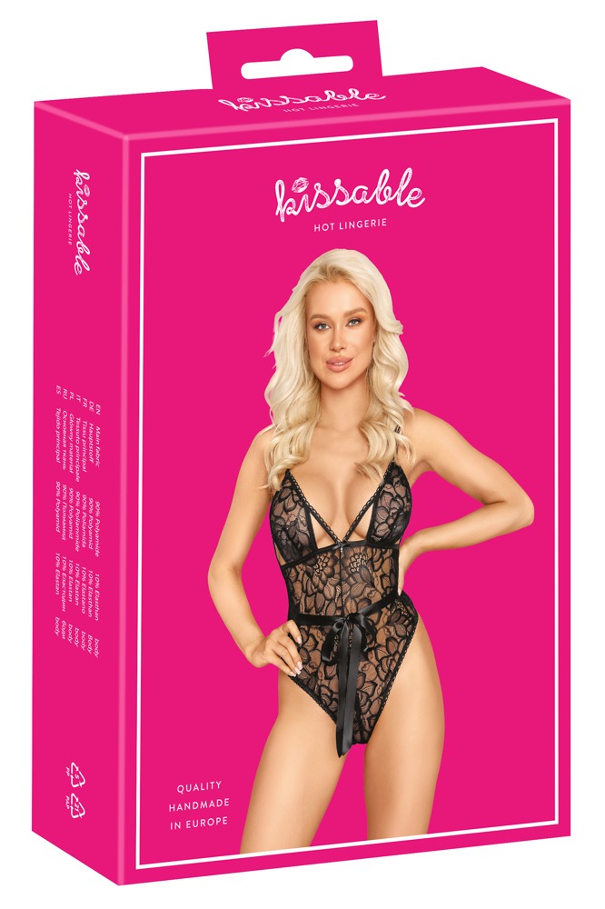 Kissable mežģīņu bodijs, melns, L/XL